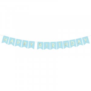 Vimpel - Happy Birthday - Blå/Guld