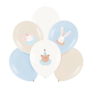 Ballongbukett - Söta djur - Ljusblå/Vit/Nude - 6 st