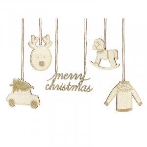 Små hängande dekorationer - Trä - Christmas Mix - 10-pack