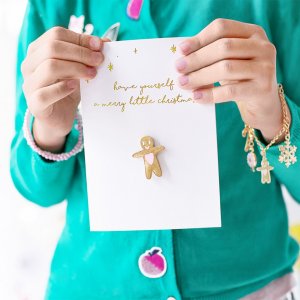 Julkort med pin - Pepparkaksgubbe