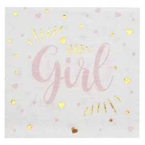 Servetter - Baby Girl - Rosa/Guld - 20-pack