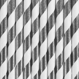 Sugrör - Randiga - Silvermetallic - 10 st
