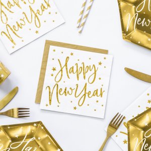 Servetter - Happy New Year - Vit/Guld - 20-pack