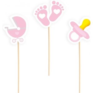Cake Picks - Baby shower - Rosa - 6-pack