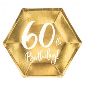 Desserttallrikar - 60th Birthday - Vit/Guld - 6-pack