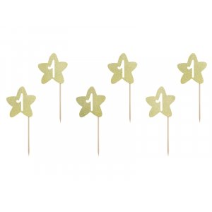 Cake Picks - 1st Birthday - Guldstjärnor - 6-pack