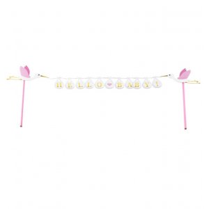Cake Topper - Stork - Hello Baby - Rosa/Vit/Guld