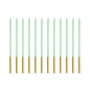 Långa tårtljus - Sage/Guld - 14 cm - 12 stycken