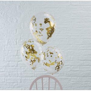 Konfettiballonger - Guld - 6-pack