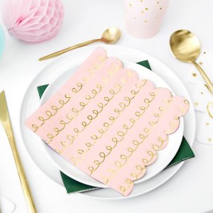 Servetter - Swirls - Rosa/Guld - 20-pack
