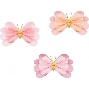 Pappersdekorationer - Rosa stora fjärilar - 3 st