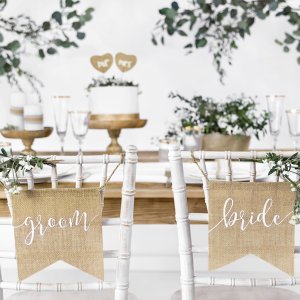 Stolsdekorationer - Bride & Groom - Juteväv