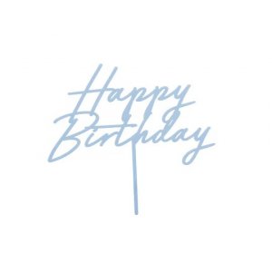 Cake Topper - Happy Birthday - Akryl - Ljusblå
