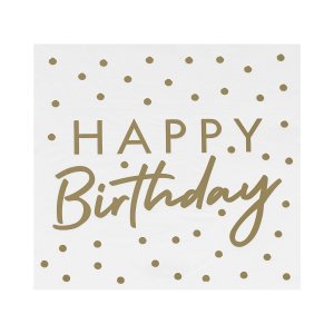 Servetter - Happy Birthday - Golden dots - 16-pack
