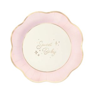 Papptallrikar - Sweet Baby - Rosa/Guld - 6-pack
