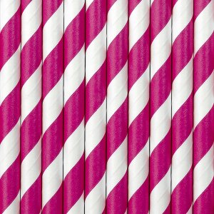 Sugrör - Randigt - Hot Pink - 10 st