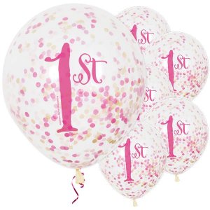 Konfettiballonger - 1st Birthday - Rosa - 6-pack