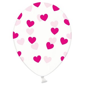 Ballonger - Clear - Hjärtan Hot Pink - 6-pack
