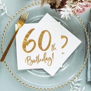 Servetter - 60th Birthday - Vit/Guld - 20-pack