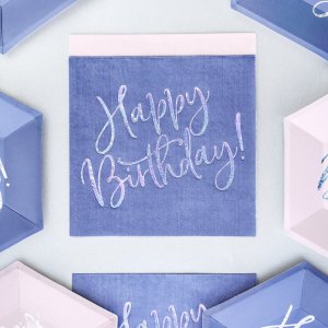 Servetter - Happy B-day - Blå/Iridescent - 20-pack