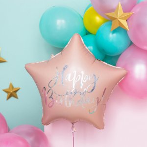 Folieballong - Happy Birthday - Rosa/Iridescent