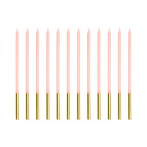 Långa tårtljus - Rosa/Guld - 12 stycken