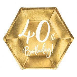 Desserttallrikar - 40th Birthday - Vit/Guld - 6-pack