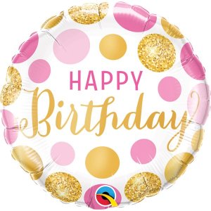 Folieballong - Happy Birthday - Prickar Rosa/Guld