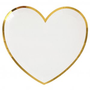 Papptallrikar - Hjärta med guldkant - Vit - 10-pack