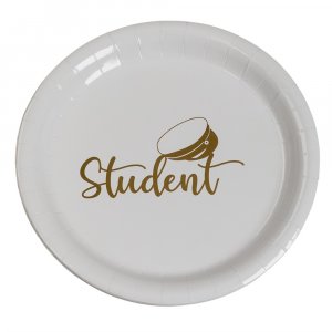 Papptallrikar - Student - Vit/Guld - 8-pack - 23 cm