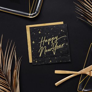 Servetter - Happy New Year - Svart/Guld - 20-pack