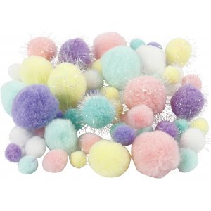 Pompoms - pastellfärger - Dia. 15-40 mm - 62 g