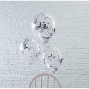 Konfettiballonger - Silver - 5-pack