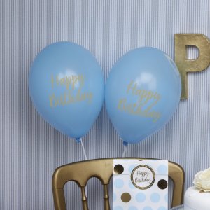 Ballonger - Happy Birthday - Blå/Guld - 8-pack