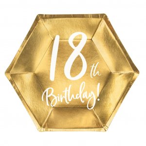 Desserttallrikar - 18th Birthday - Vit/Guld - 6-pack