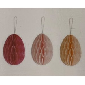 Honeycomb - äggform - röd/aprikos/ljusrosa - 6 cm - 3-pack