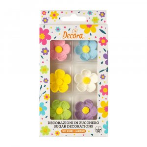 Sockerdekorationer - Blommor - 3 cm - Blandade färger - 6 st