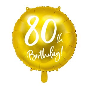 Rund folieballong - Guld - 80th Birthday
