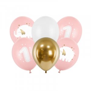 Ballongbukett - 1st Birthday - Elefant/Rosa - 6-pack