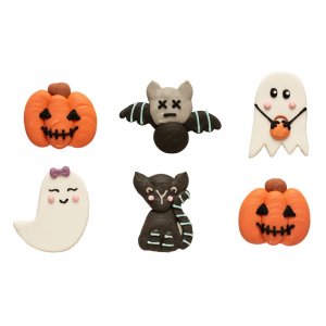 Sockerdekorationer - Pumpor, spöken, katt, häxa - Halloween - 6 st