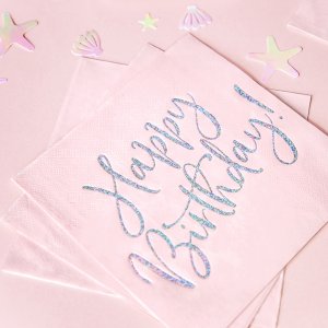 Servetter - Happy B-day - Rosa/Iridescent - 20-pack