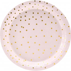 Desserttallrikar - Ljusrosa - Polka dot guld