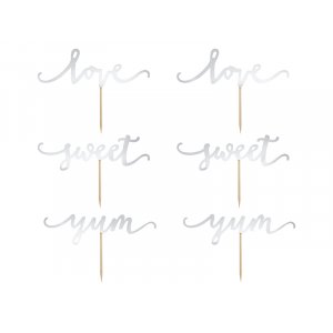Cake Picks - Love Sweet Yum - Silver - 6-pack