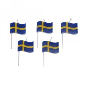 Tårtljus med svenska flaggan - 5 st