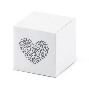 Presentaskar - Kvadrat - Vita med hjärta - 10-pack
