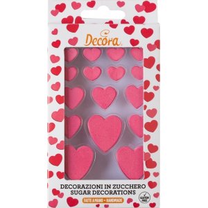 Sockerdekorationer - Röda hjärtan - 16-pack