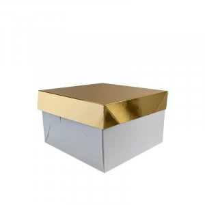 Tårtbox - Vit/Guld - 24x24x15 cm
