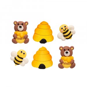 Sockerdekorationer - Bin/Honung/Nallar - Decora - 6 st