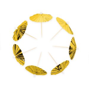 Drinkparasoller - Guld Metallic - 10-pack