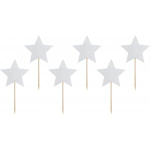 Cake picks - Stjärnor - Silverglitter - 6-pack